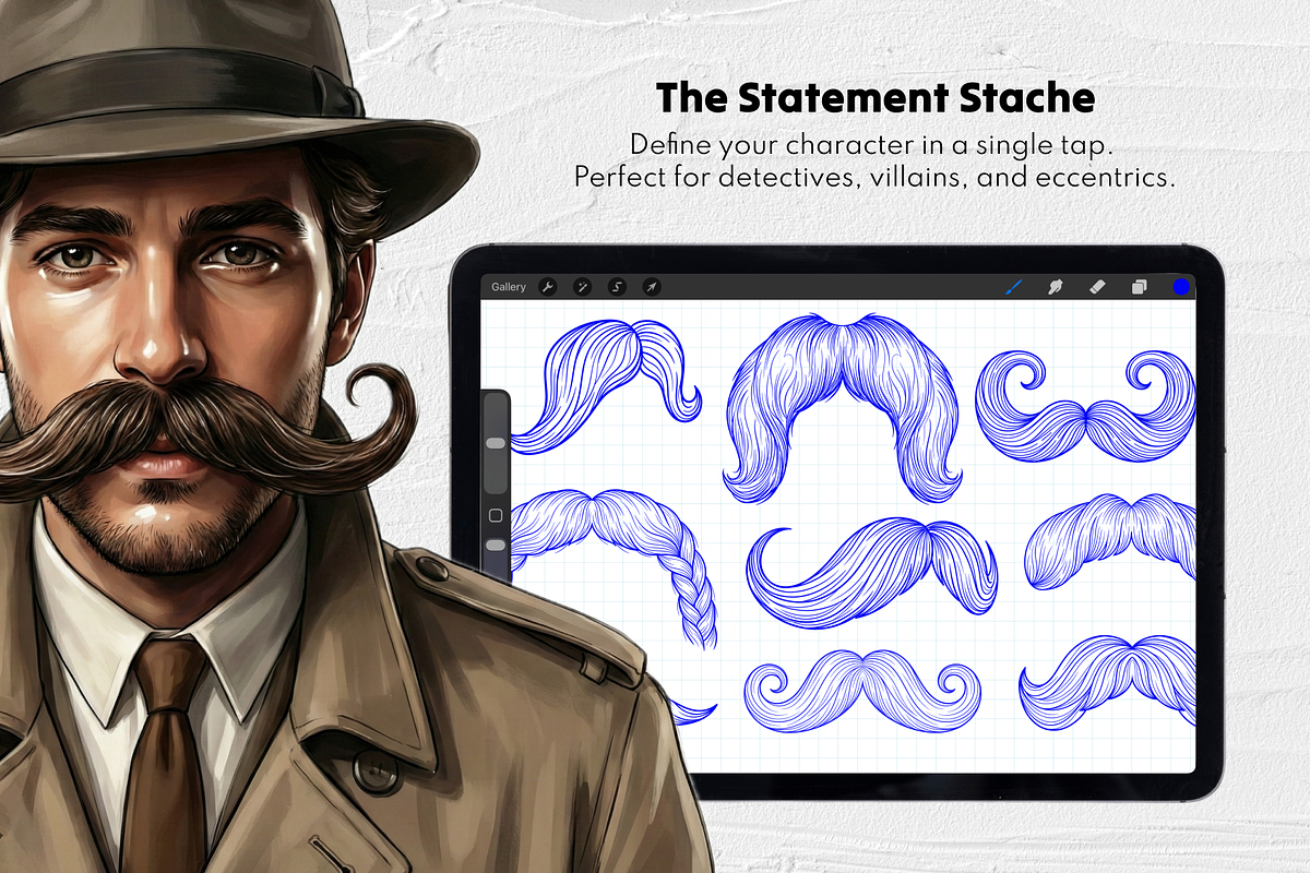 150 Beard & Mustache Procreate Stamp, a Brush Add-On by Selentaori Studio (Photo 9 of 12)