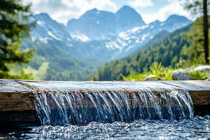 Beautiful landscape with water stream on mountains background, a Nature Photo by AlyaAnd
