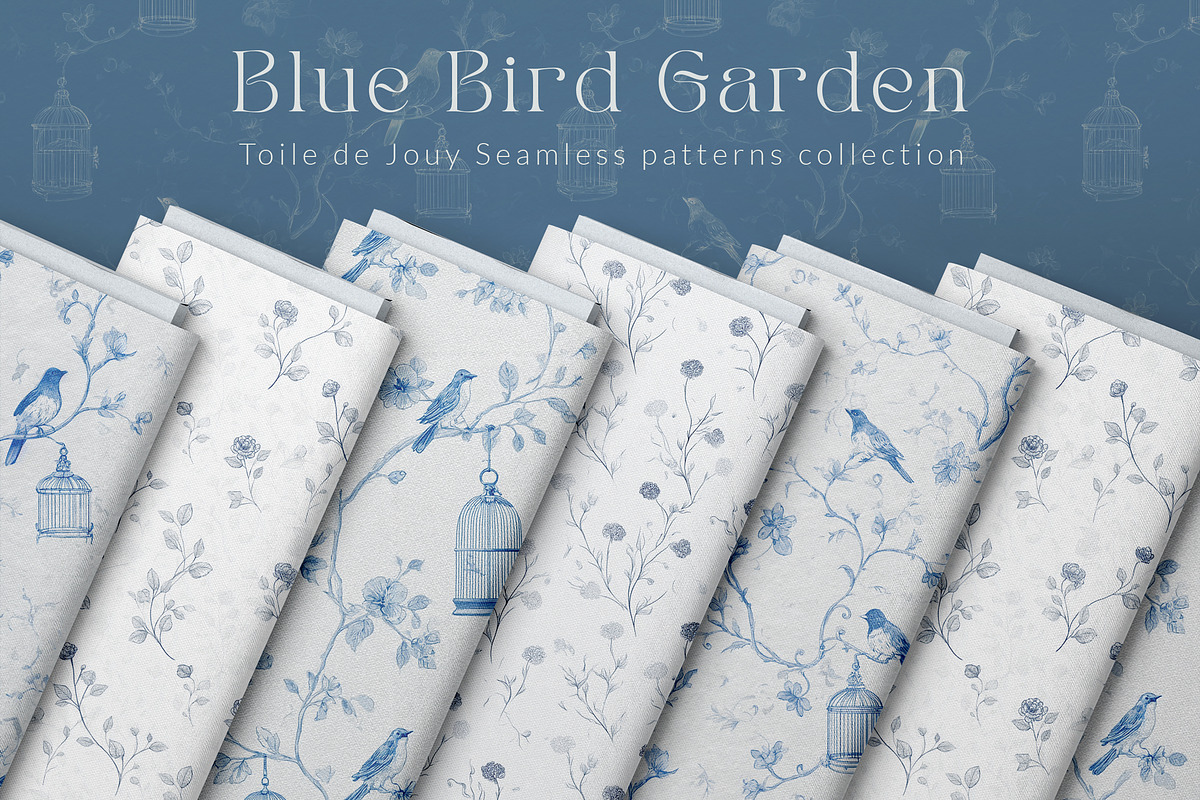 Floral Blue Toile Seamless Patterns, a Pattern Graphic by Olya Creative (Photo 3 of 18)