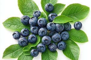 Fresh Blueberries with Green Leaves, a Food & Drink Photo by Pixeness Studio