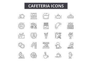 Cafeteria Line Icons, Signs Set