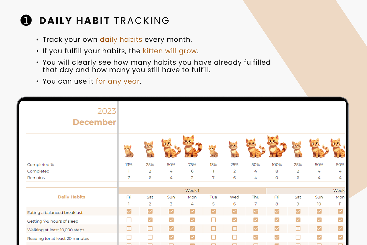 Habit Tracker Google Sheets | Cats, a Templates & Theme by MondaySpark (Photo 2 of 6)