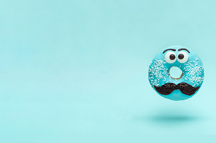 Blue glazed donut with mustache containing mustache, donut, and doughnut, an Arts & Entertainment Photo by Fascinadora