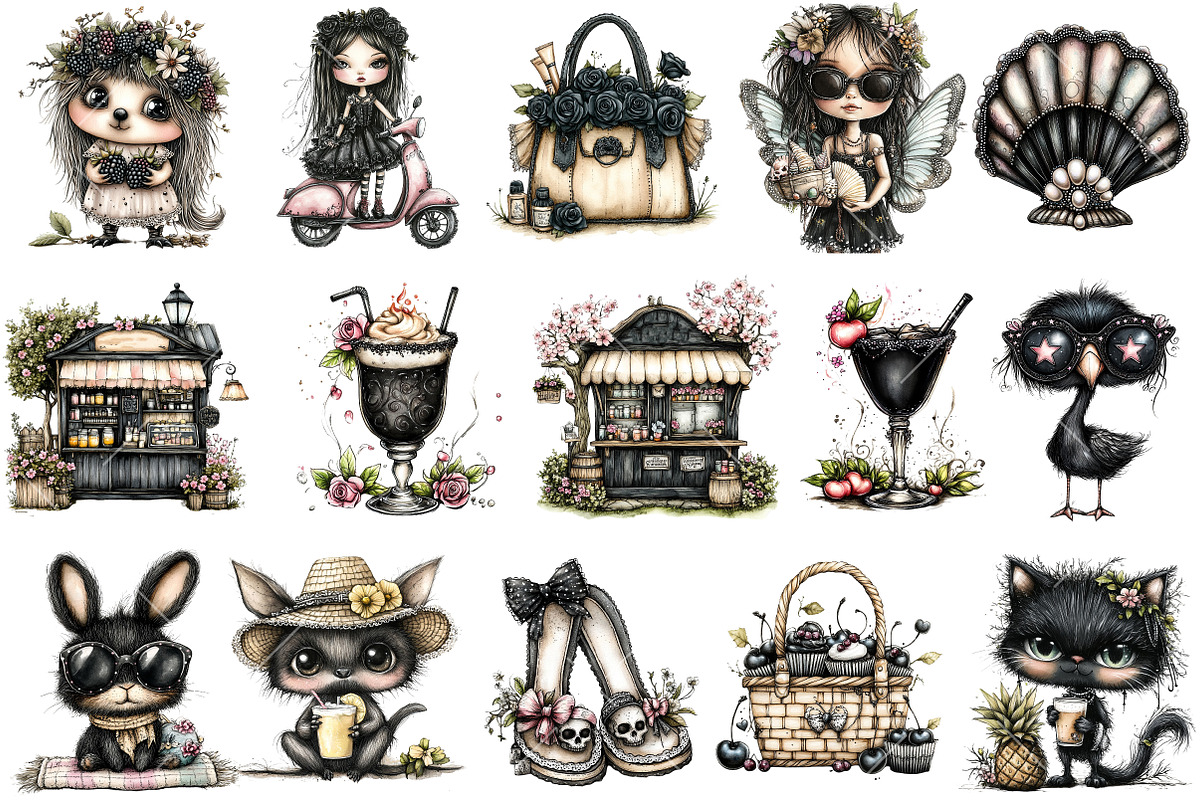 Watercolor Gothic Summer Clipart, an Illustration by OK Design (Photo 2 of 6)