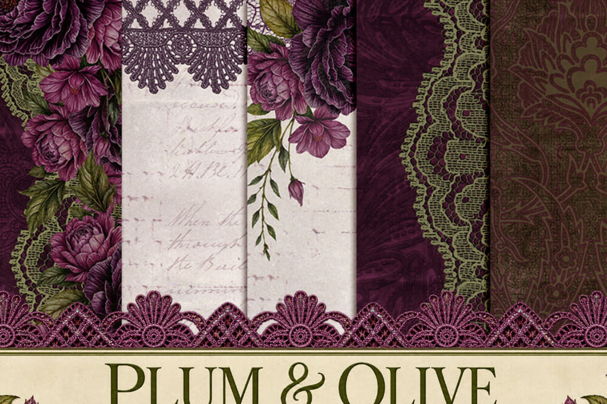 Plum & Olive Floral Digital Papers, a Background Graphic by Posh Papers & Patterns (Photo 7 of 7)