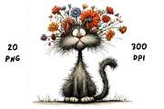 Whimsical Floral Cat Clipart, an Animal Illustration by GiraffeCreative (Thumbnail 14 of 20)