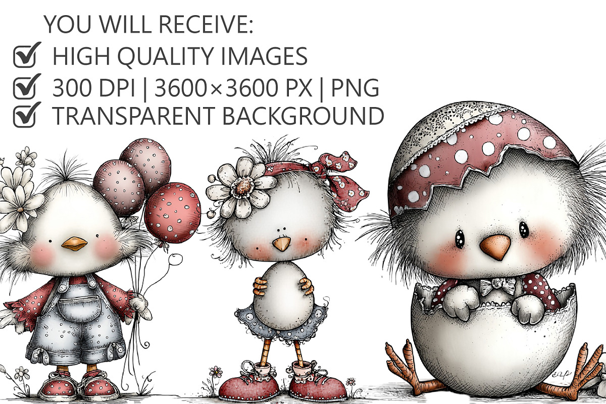 Whimsical Chick Clipart, an Illustration by Pixels.Craft (Photo 2 of 5)