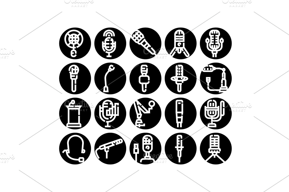 Microphone icons set representing, an Object Illustration by pikepicture