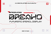 Breako - Futuristic Stencil Font, a Sans Serif Font by Drizy (Thumbnail 1 of 10)