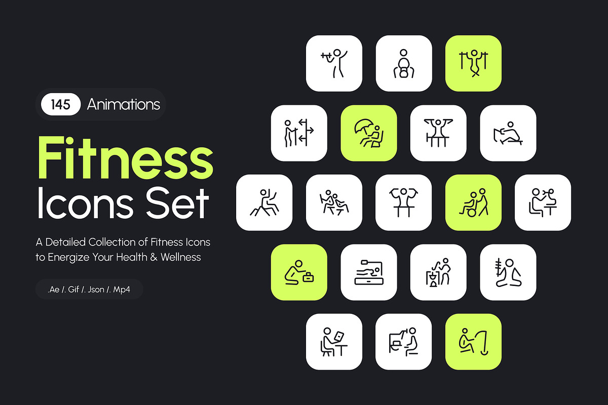 Animated Fitness Icons, an Outline Icon by Prosymbols (Photo 1 of 4)