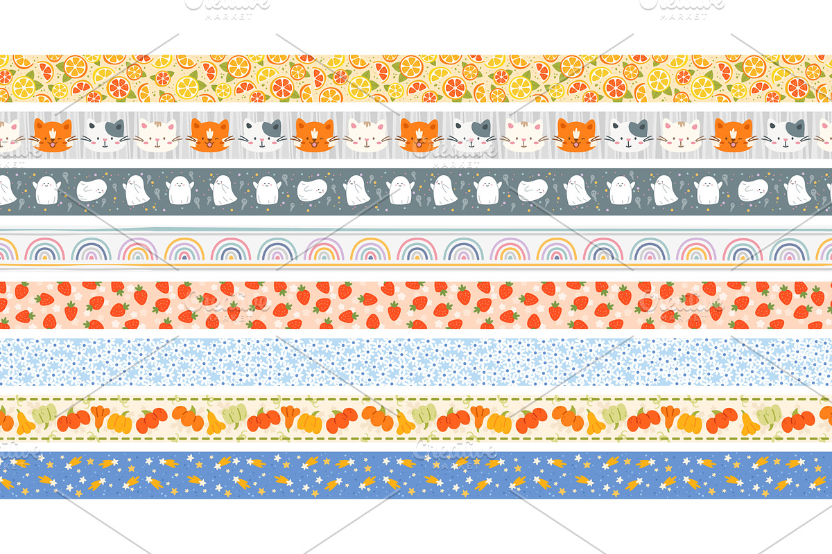 Cute washi tape seamless borders, an Illustration by Vectorbuum