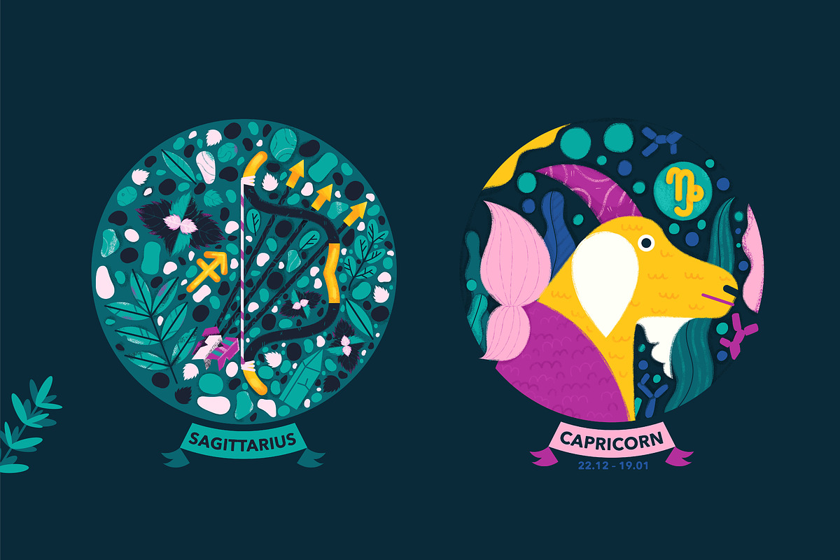 Zodiac sign icons. Hand drawn badges, a Seasonal Illustration by OLLYSWEATSHIRT DSGN INC. (Photo 6 of 7)