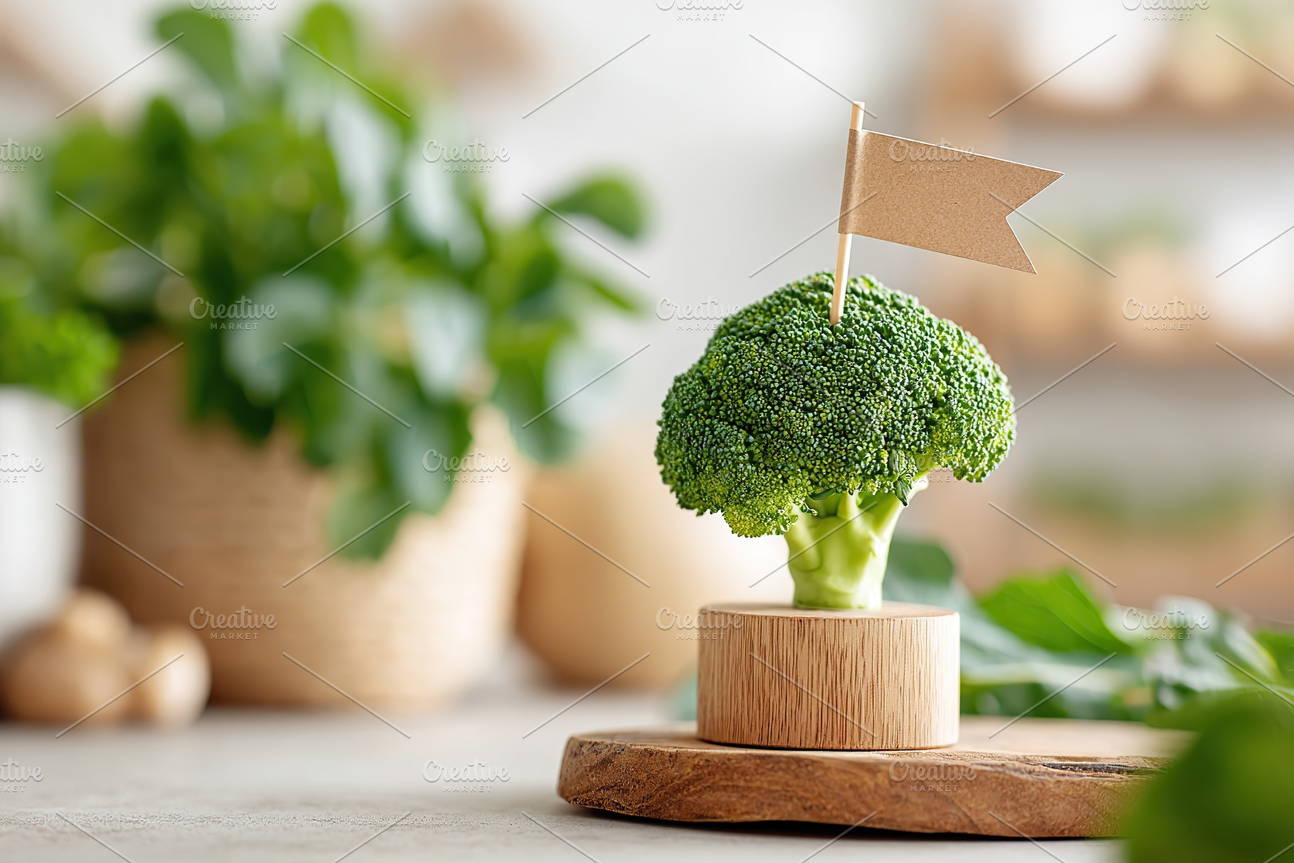 Floret decorates a toothpick flag in a culinary setting with fresh green vegeta, a Food & Drink Photo by AlyaAnd