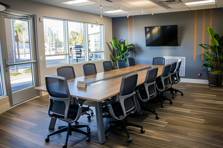 A conference room featuring a large, a Photo by Iftikhar Alam