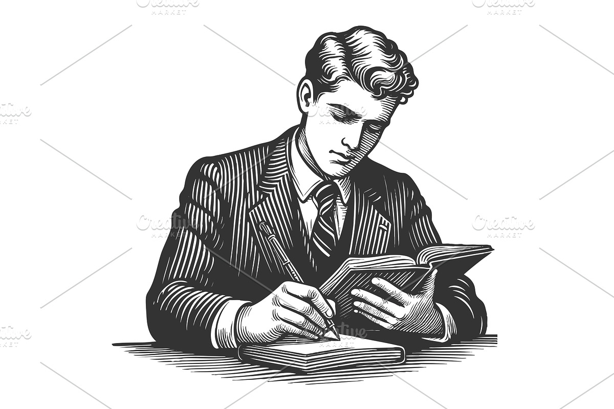 Man Writing in Notebook vector, a Person Illustration by AlexArt