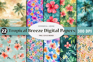 Tropical Breeze Digital Papers, an Illustration by SinaCreation