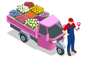 Flower delivery truck courier with, a Transportation Illustration by Golden Sikorka (Thumbnail 1 of 3)