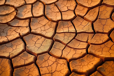 Dry cracked land in a desert, in the style of terracotta, enviro, a Nature Photo by designvectx