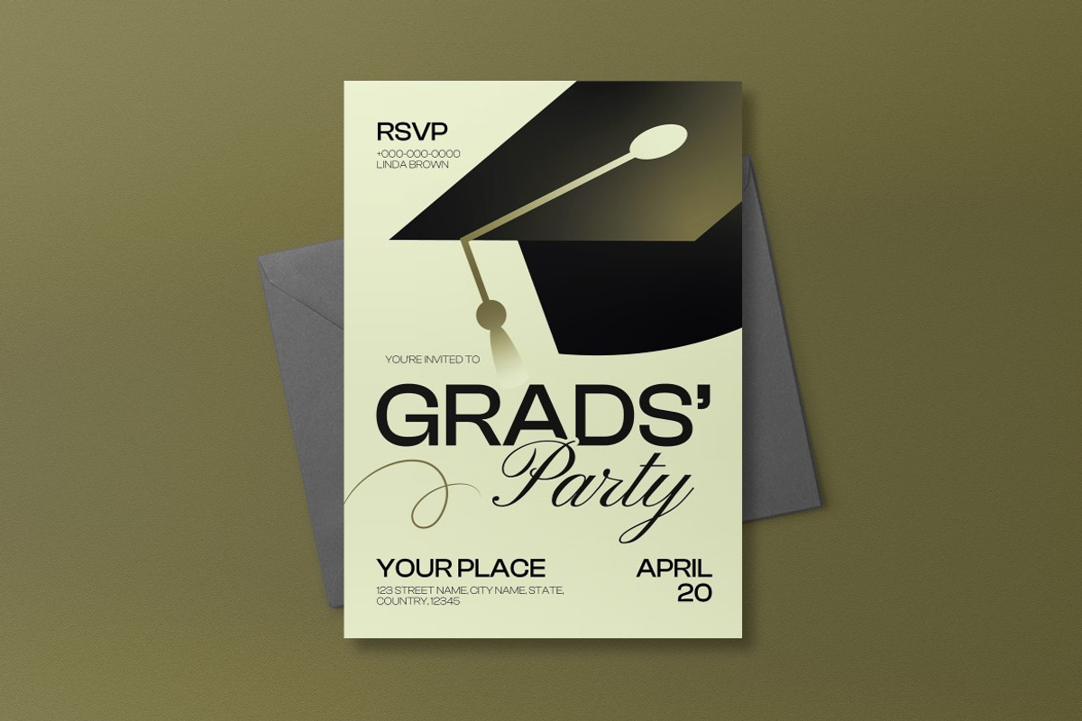 Cream Clean Graduation Invitation, an Invitation Template by graphicook (Photo 3 of 3)