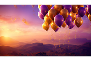 air purple and gold balloons ai, an Abstract Photo by pikepicture