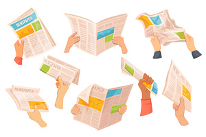 Newspapers in hands. Hand hold daily, an Object Illustration by Stock-Smart-Start
