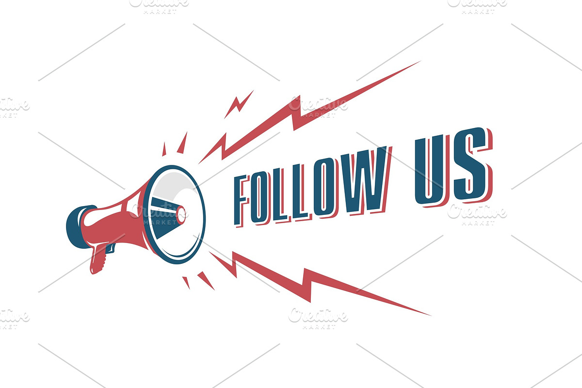 Follow us sign with retro megaphone, a Work Illustration by Di Bronzino