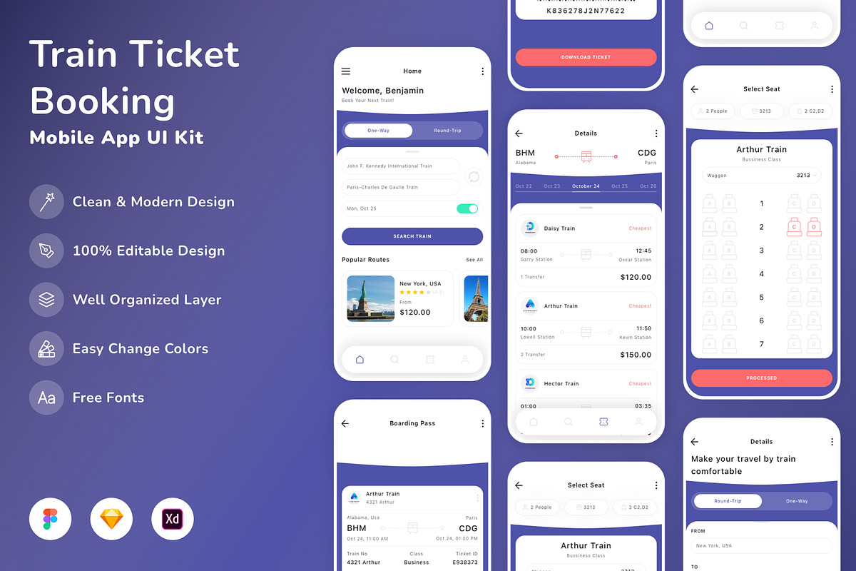 Train Ticket Booking App UI Kit, an UI Kit Template by Betush (Photo 1 of 2)