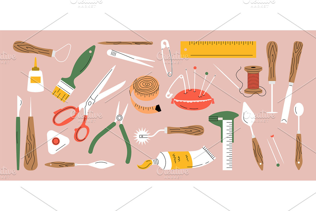 Crafting set. Tools for handmade, an Object Illustration by Onyx