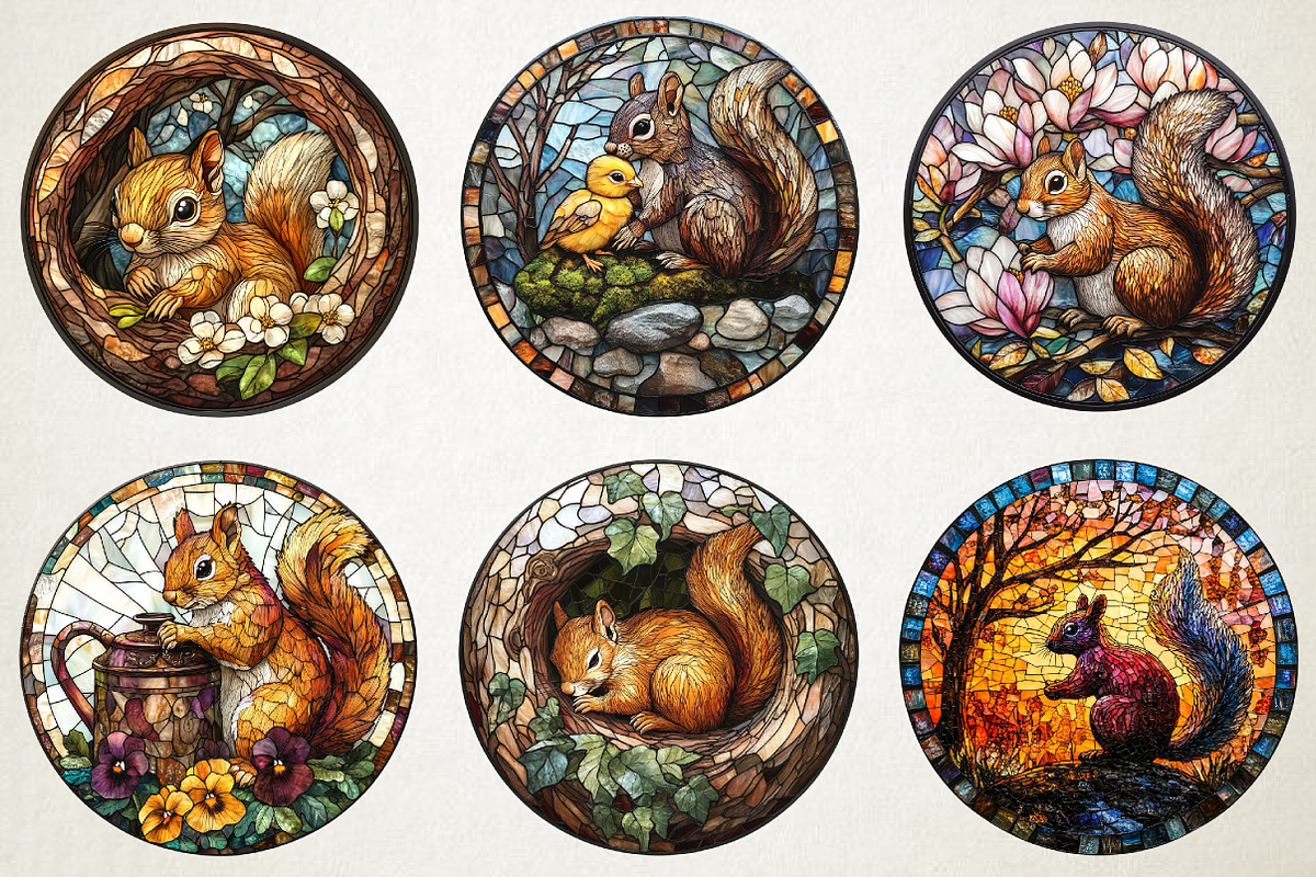 Spring Squirrel Stained Glass PNG, an Illustration by RobertsArt (Photo 5 of 5)