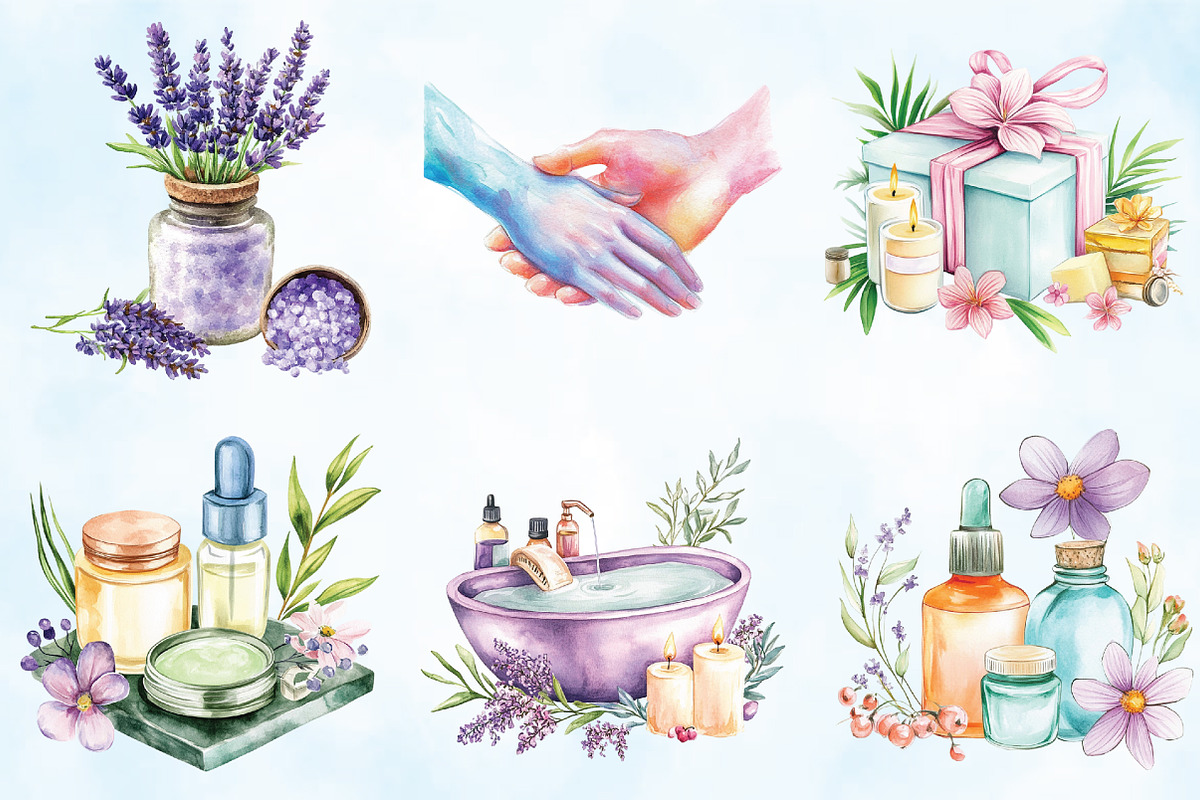 Spa Mothers Day Watercolor Clipart, an Illustration by Craft Nest (Photo 3 of 5)