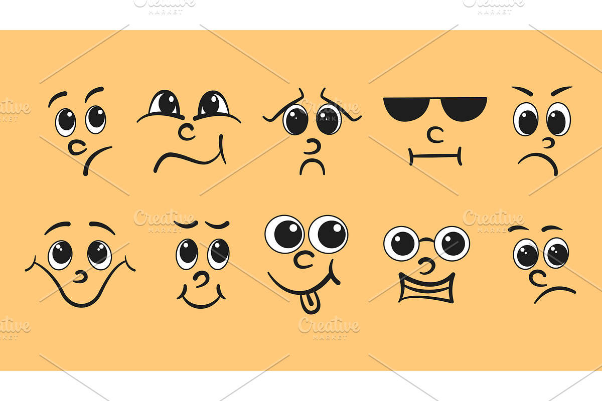 Cartoon facial expressions with, an Object Illustration by Tati_Kli