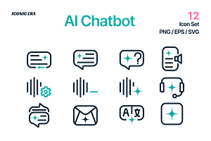AI Chatbot Line Icon Set, an Outline Icon by Iconic Era
