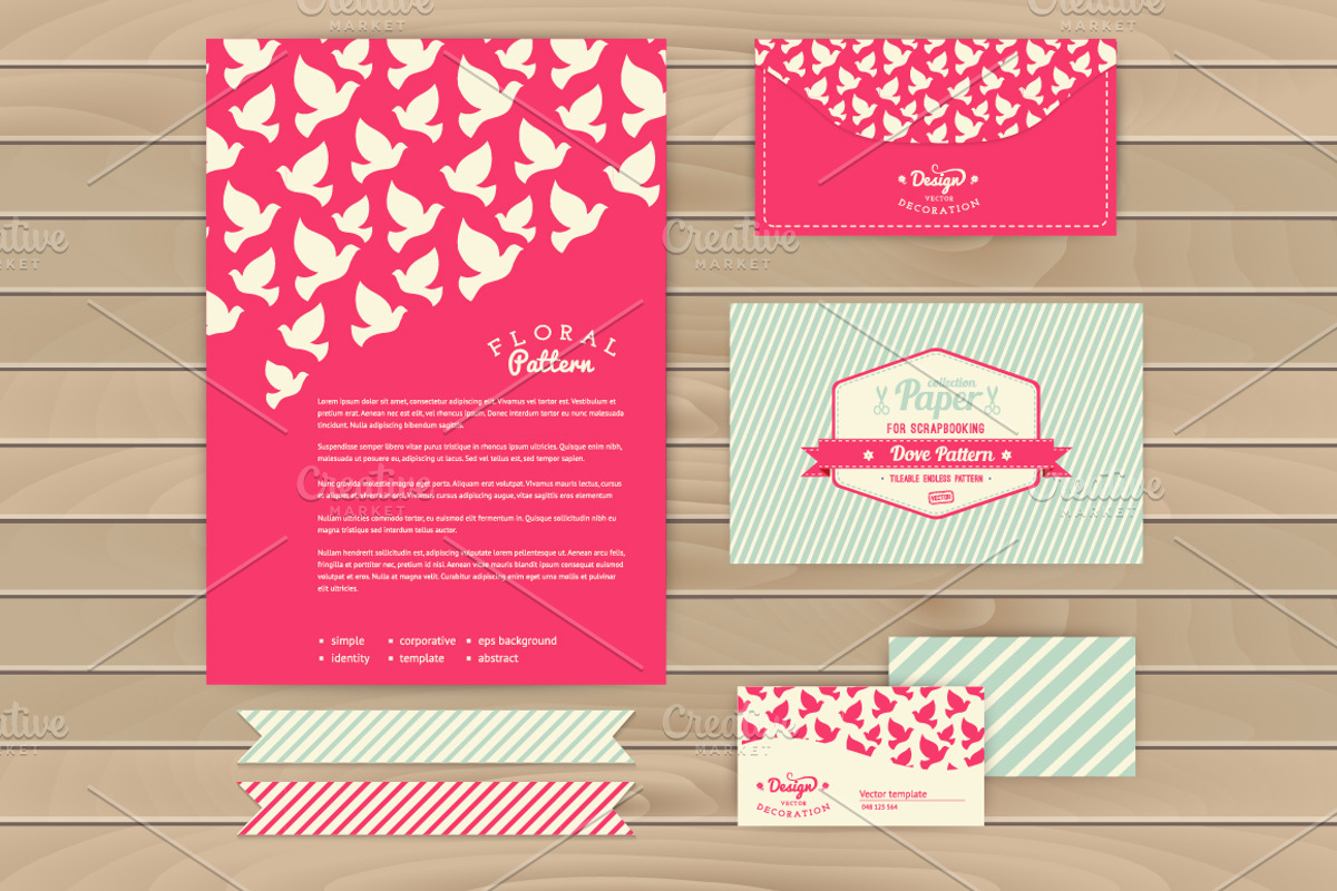 Stripes and dove seamless patterns