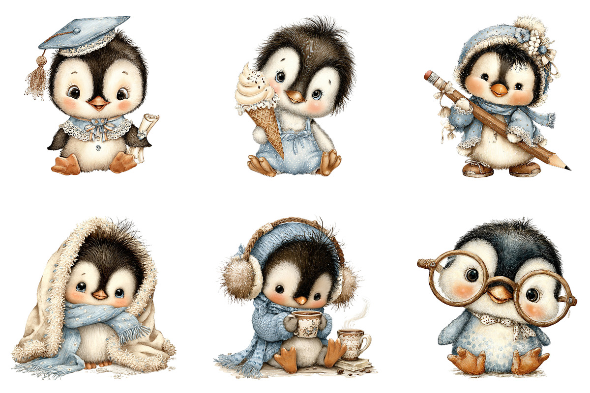 Cute Winter Penguin Clipart Bundle, a Seasonal Illustration by CreationArt (Photo 2 of 5)