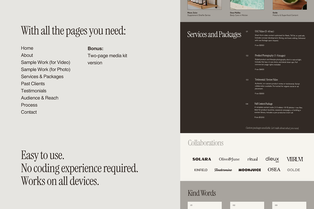 UGC Portfolio Template | Canva, a Landing Page Template by tendercult (Photo 4 of 7)