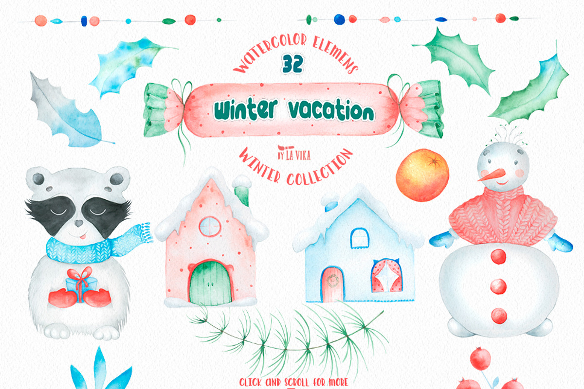 Watercolor Winter vacation - clipart, an Illustration by LaVika (Photo 2 of 6)