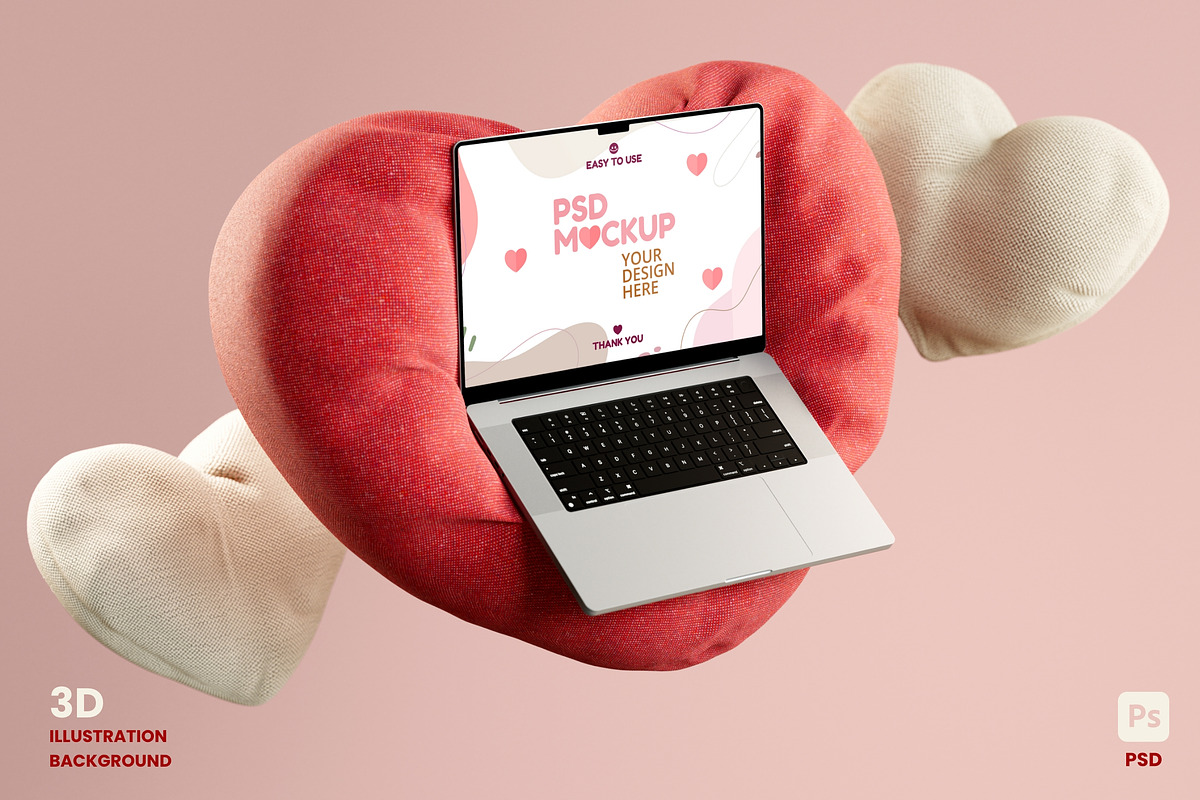 Valentine's Day Laptop Mockup, a Mac Mockup by TandemStock (Photo 1 of 4)