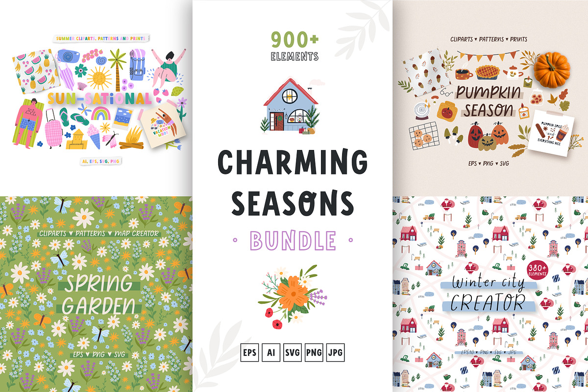 Four seasons BUNDLE - vector clipart, an Illustration by Valerie (Photo 1 of 17)