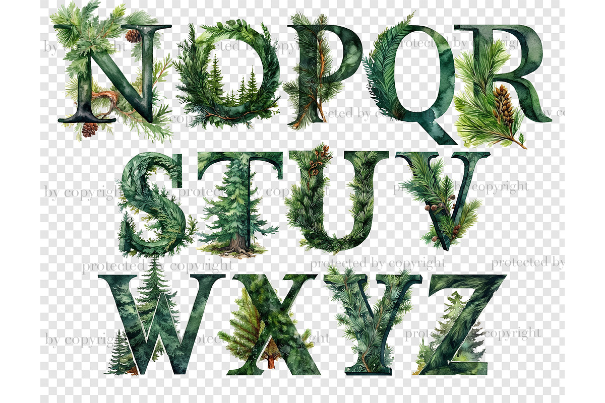 Spruce Branch Alphabet, a Decorative Illustration by GlamArtZhanna (Photo 7 of 7)