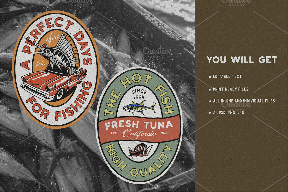 Vintage Fishing Logo Templates, a Sport Illustration by creatorimage (Photo 5 of 5)