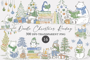 Doodle Christmas Reading Clipart, an Illustration by Designworld