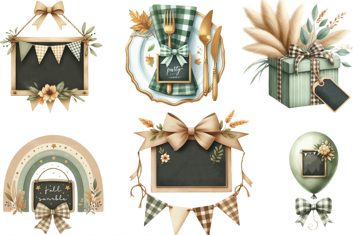 Boho Sage Green Birthday Clipart, an Illustration by Designking (Photo 3 of 4)