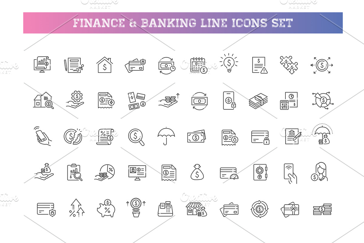 Money and Banking Symbols, an Outline Icon by Tettygreen (Photo 1 of 2)
