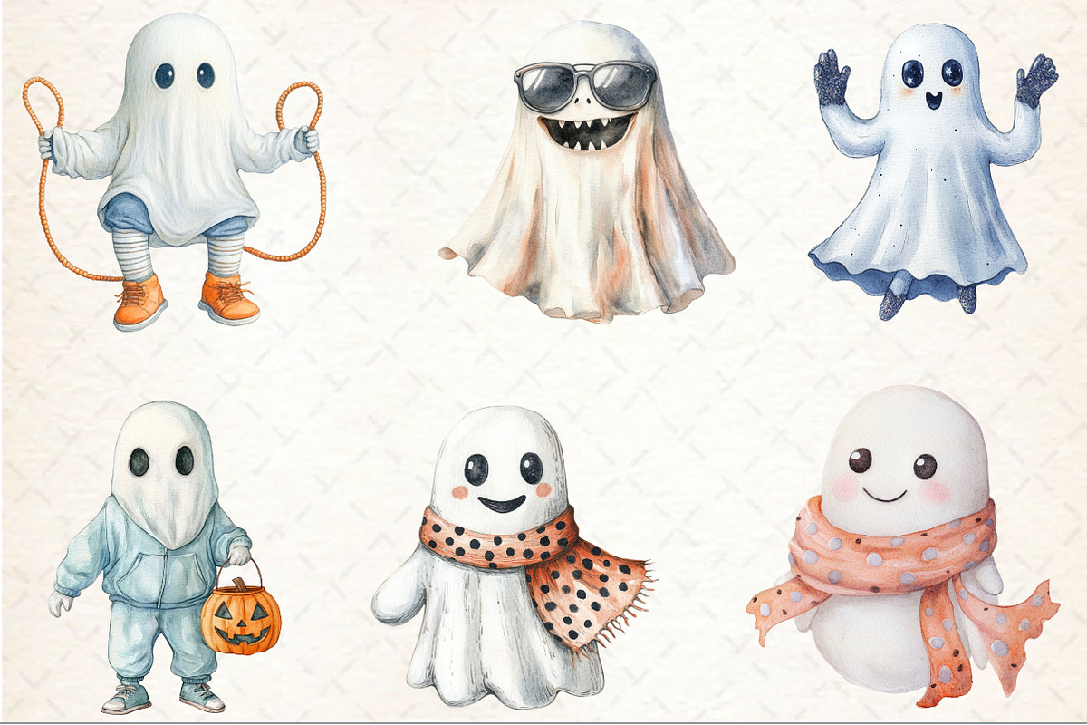 Funny Retro Halloween Ghost Clipart, an Illustration by Rose Art (Photo 3 of 7)