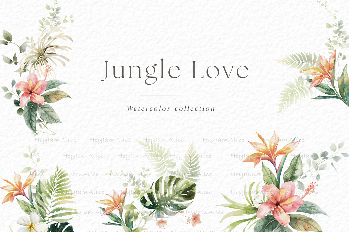 Jungle floral clipart, a Decorative Illustration by heyiamalice (Photo 3 of 10)