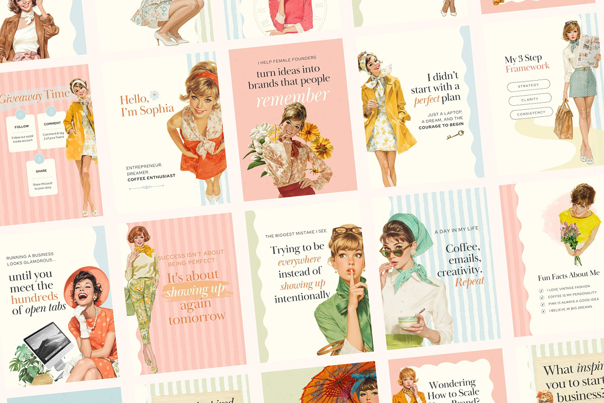 Retro Feminine Instagram Template, a Templates & Theme by Pawprints Canvas Co. (Photo 1 of 8)