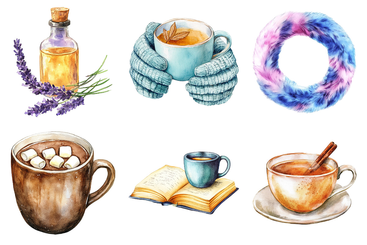 Cozy Winter Spa Watercolor Clipart, an Illustration by Daily.Designs (Photo 5 of 5)