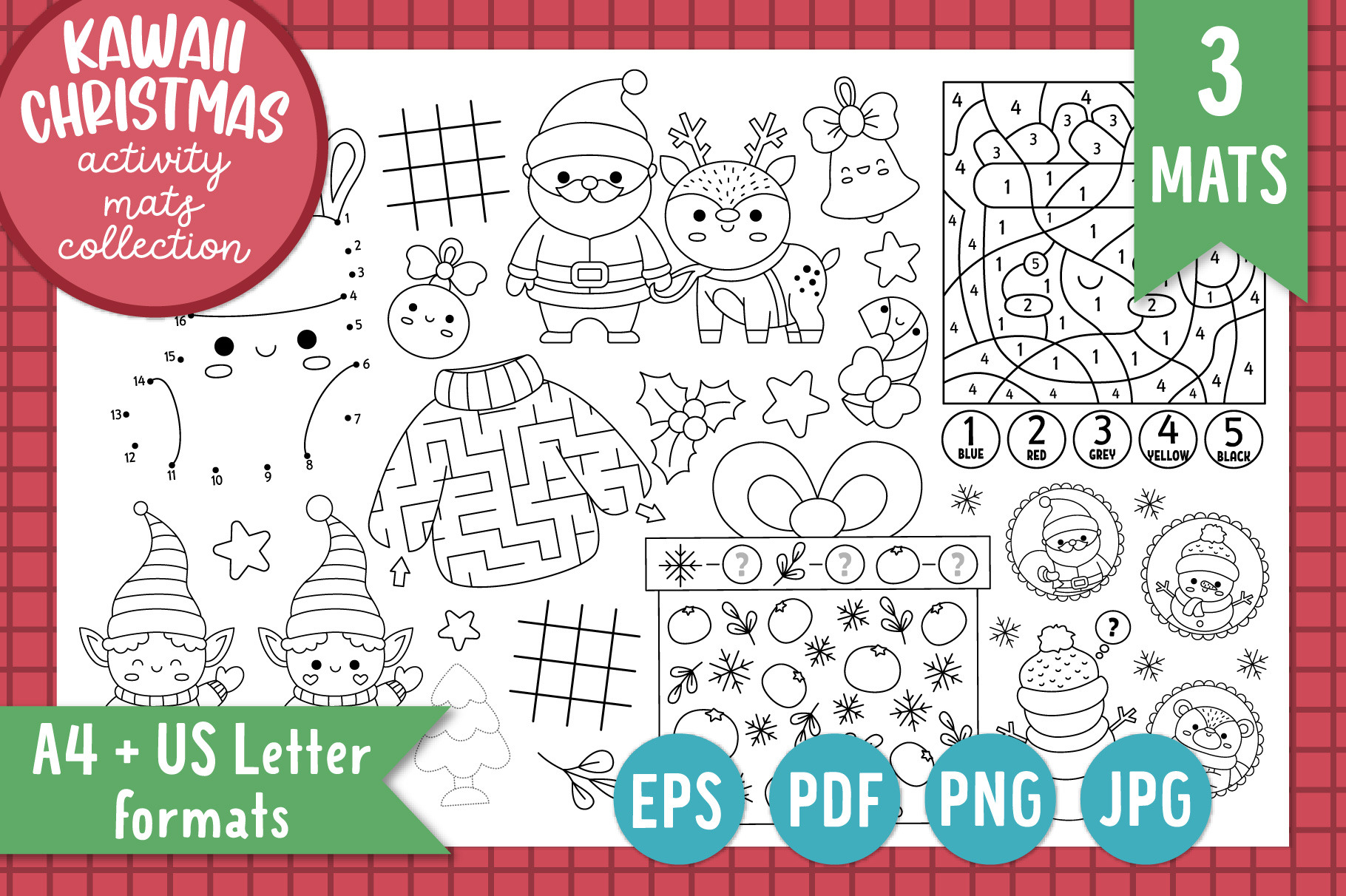 Kawaii Christmas activity mats, an Education Illustration by Lexi Claus