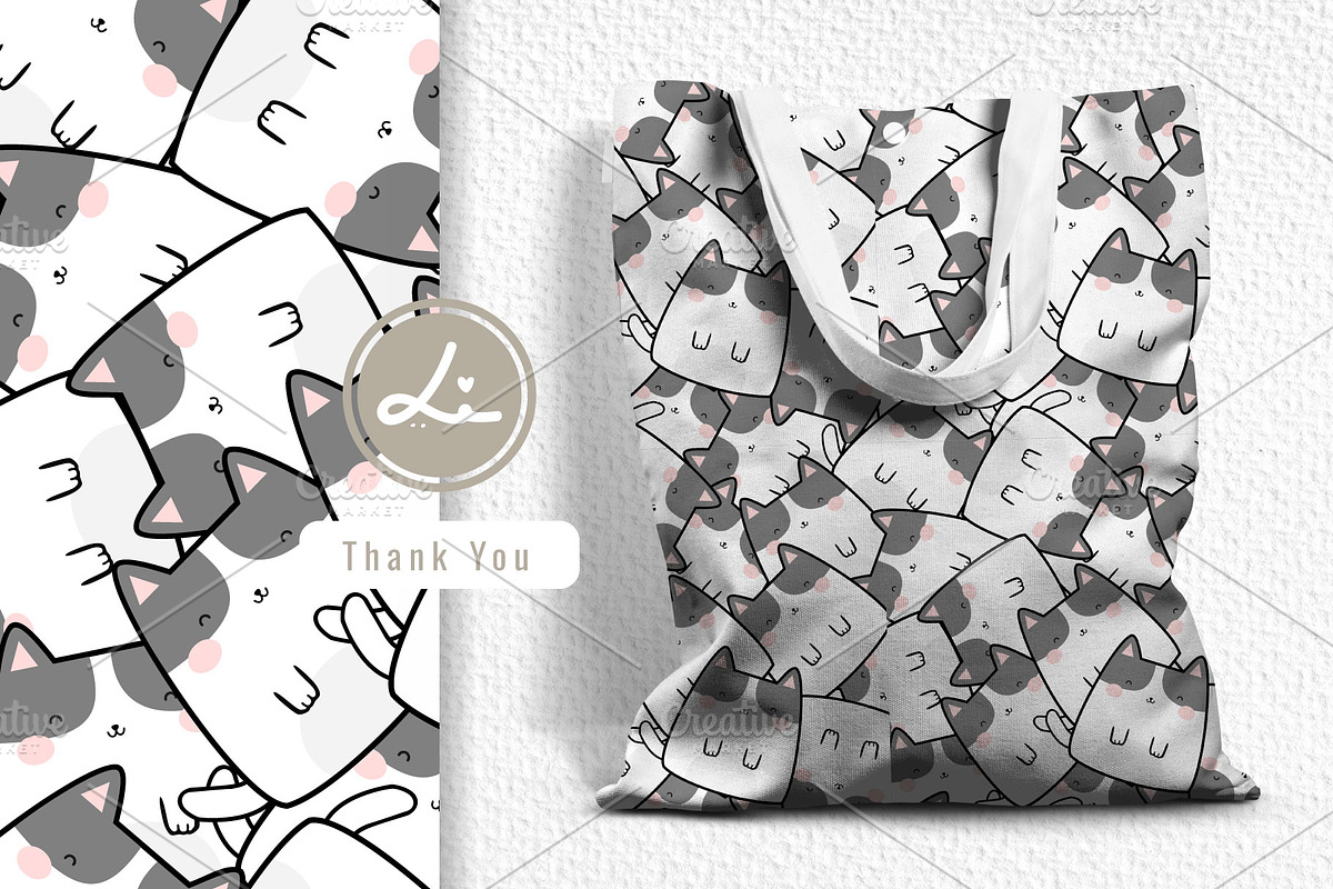 Seamless Pattern Kawaii Cute Cats, a Pattern Graphic by lindoet23 (Photo 2 of 3)