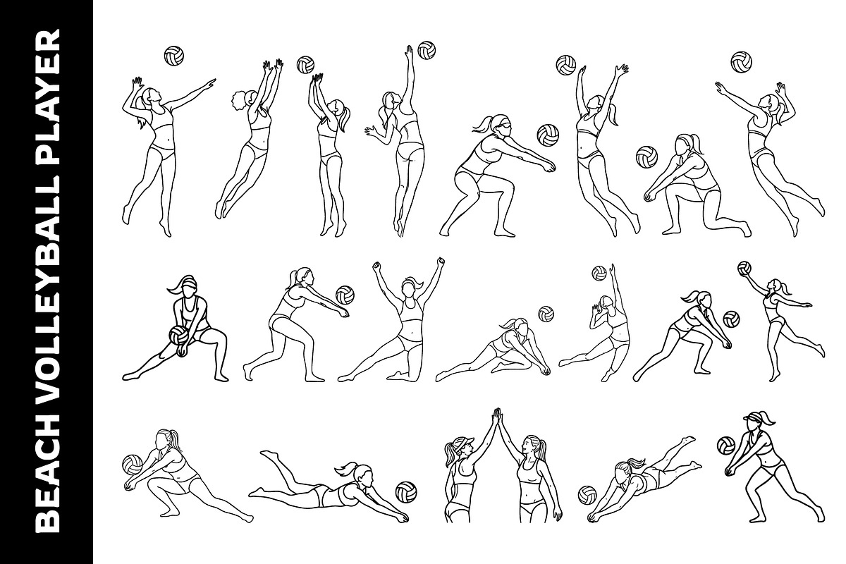 Beach Volleyball Player Line Art Set, an Object Graphic by nandinigraphics (Photo 2 of 3)